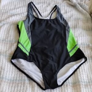 Stylish Black and Green One Piece Swimsuit